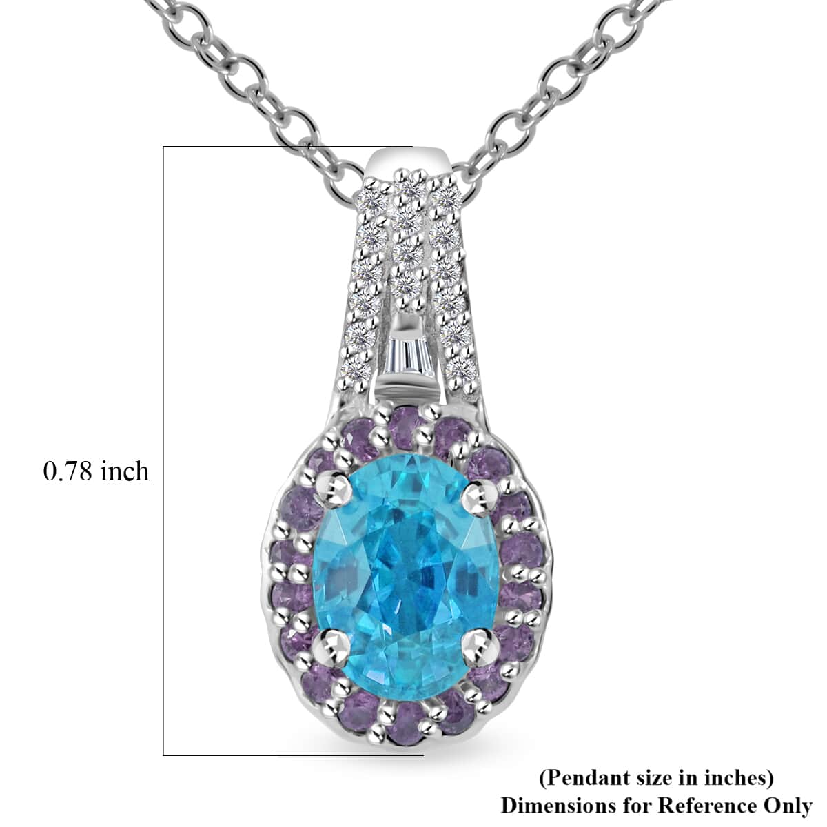 Cambodian Blue Zircon and Multi Gemstone 2.30 ctw Ocean Bloom Pendant Necklace in Rhodium Over Sterling Silver 20 Inches image number 5