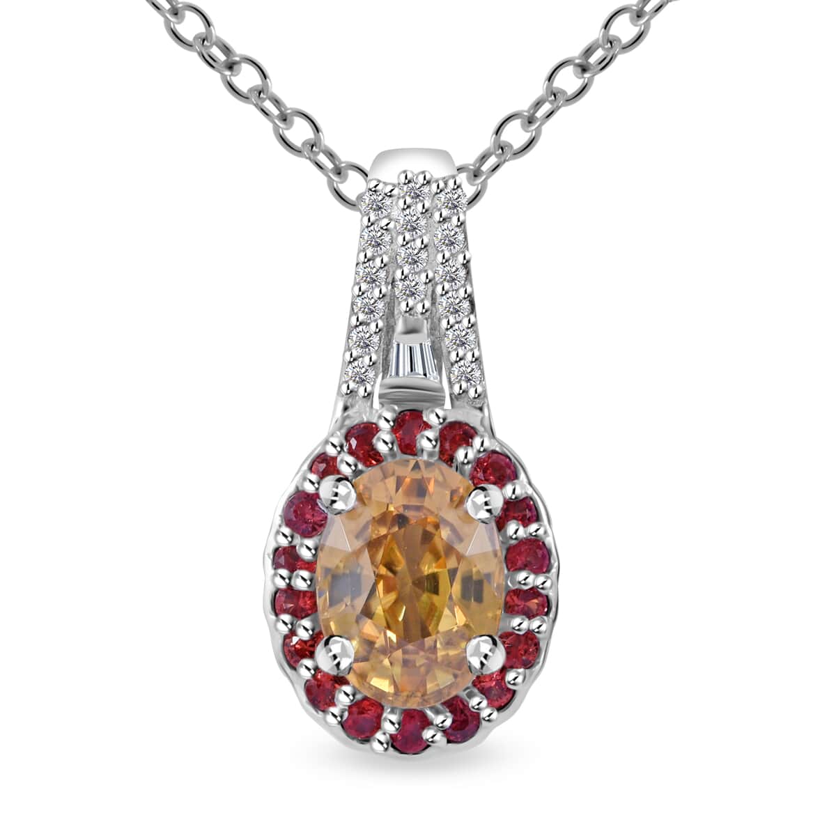 Yellow Zircon and Multi Gemstone 2.50 ctw Ocean Bloom Pendant Necklace in Rhodium Over Sterling Silver 20 Inches image number 0