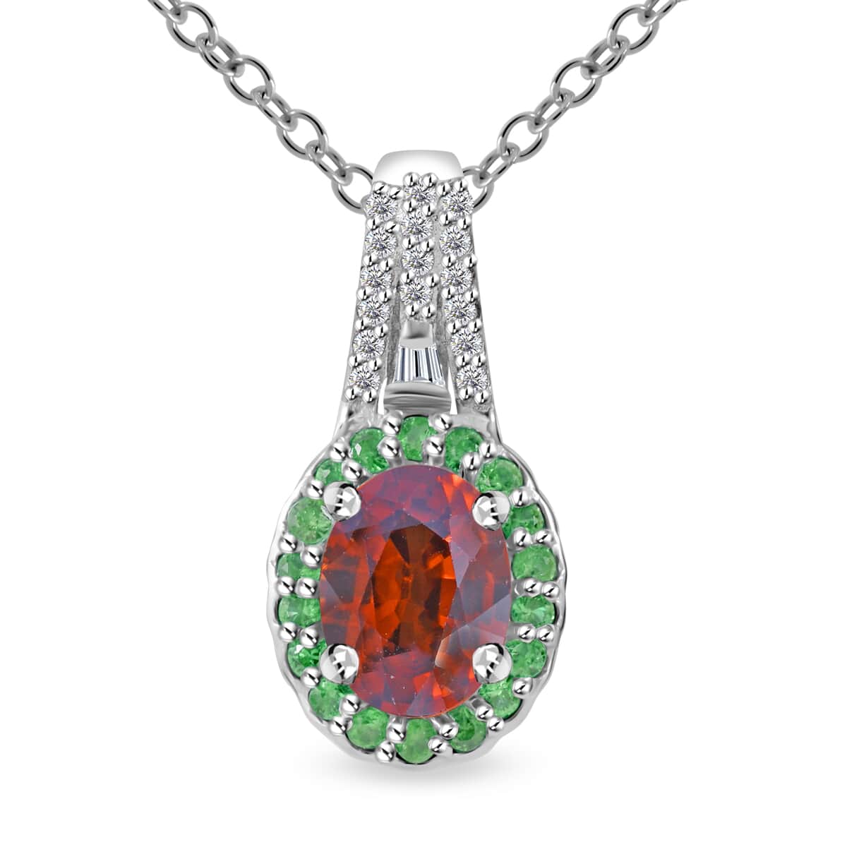 Sunset Zircon and Multi Gemstone 2.50 ctw Ocean Bloom Pendant Necklace in Rhodium Over Sterling Silver 20 Inches image number 0