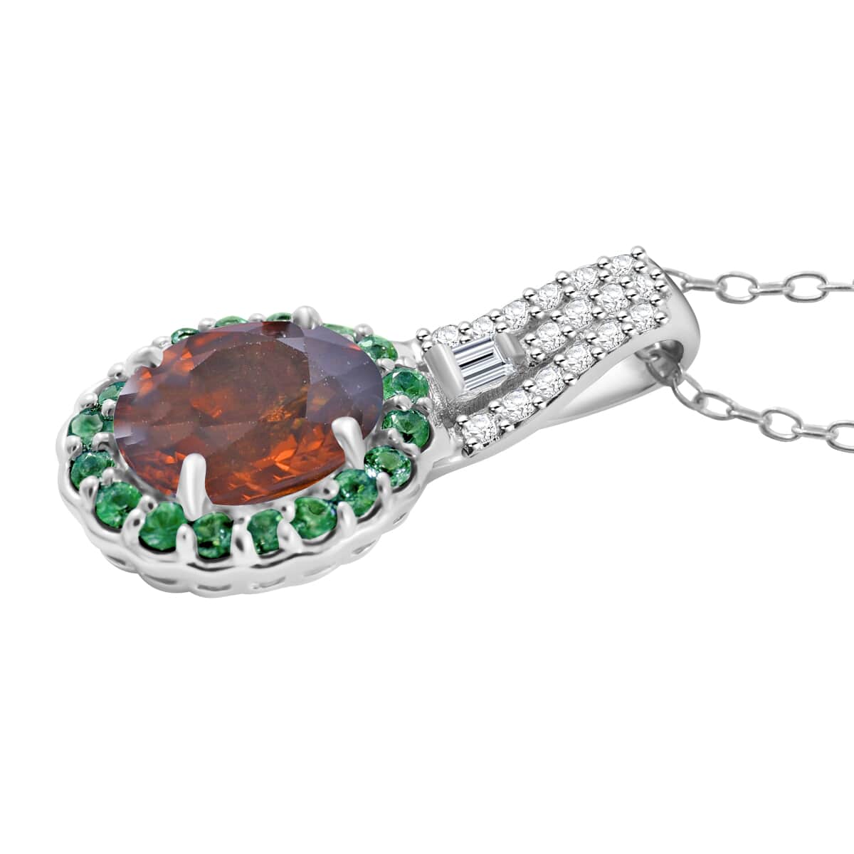 Sunset Zircon and Multi Gemstone 2.50 ctw Ocean Bloom Pendant Necklace in Rhodium Over Sterling Silver 20 Inches image number 2