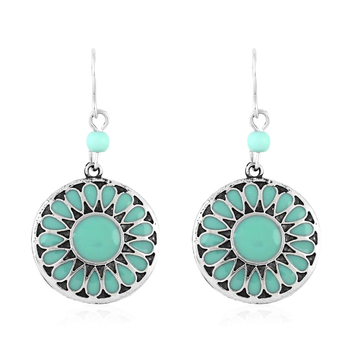 Turquoise 0.40 ctw Statement Enameled Necklace and Earrings in Silvertone 18 Inches image number 4