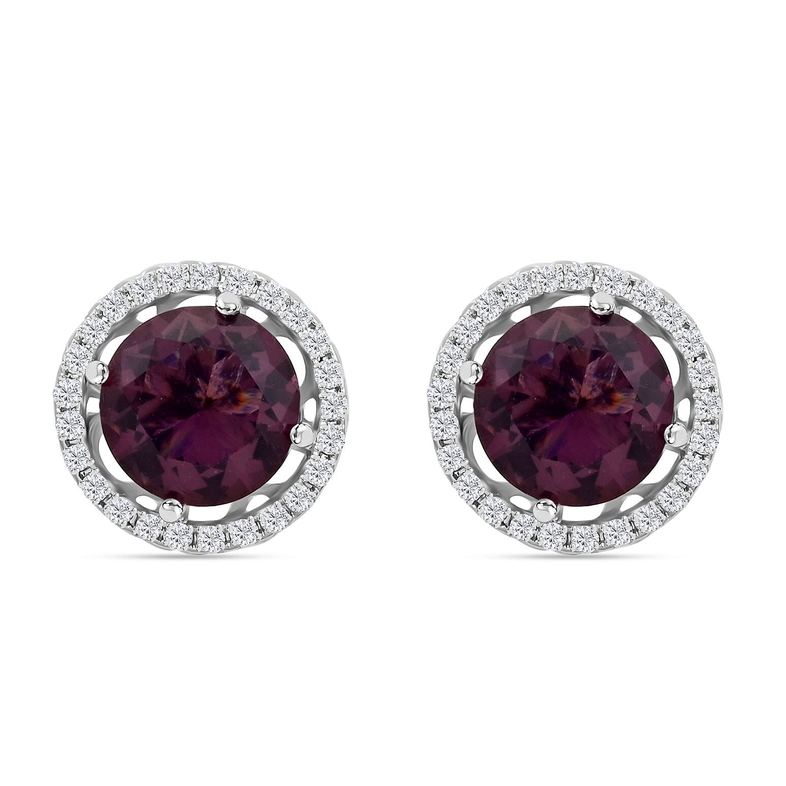 Simulated Amethyst and Simulated Diamond 9.00 ctw Ring (Size 10.0), Earrings, Pendant Necklace in Silvertone 18 Inches