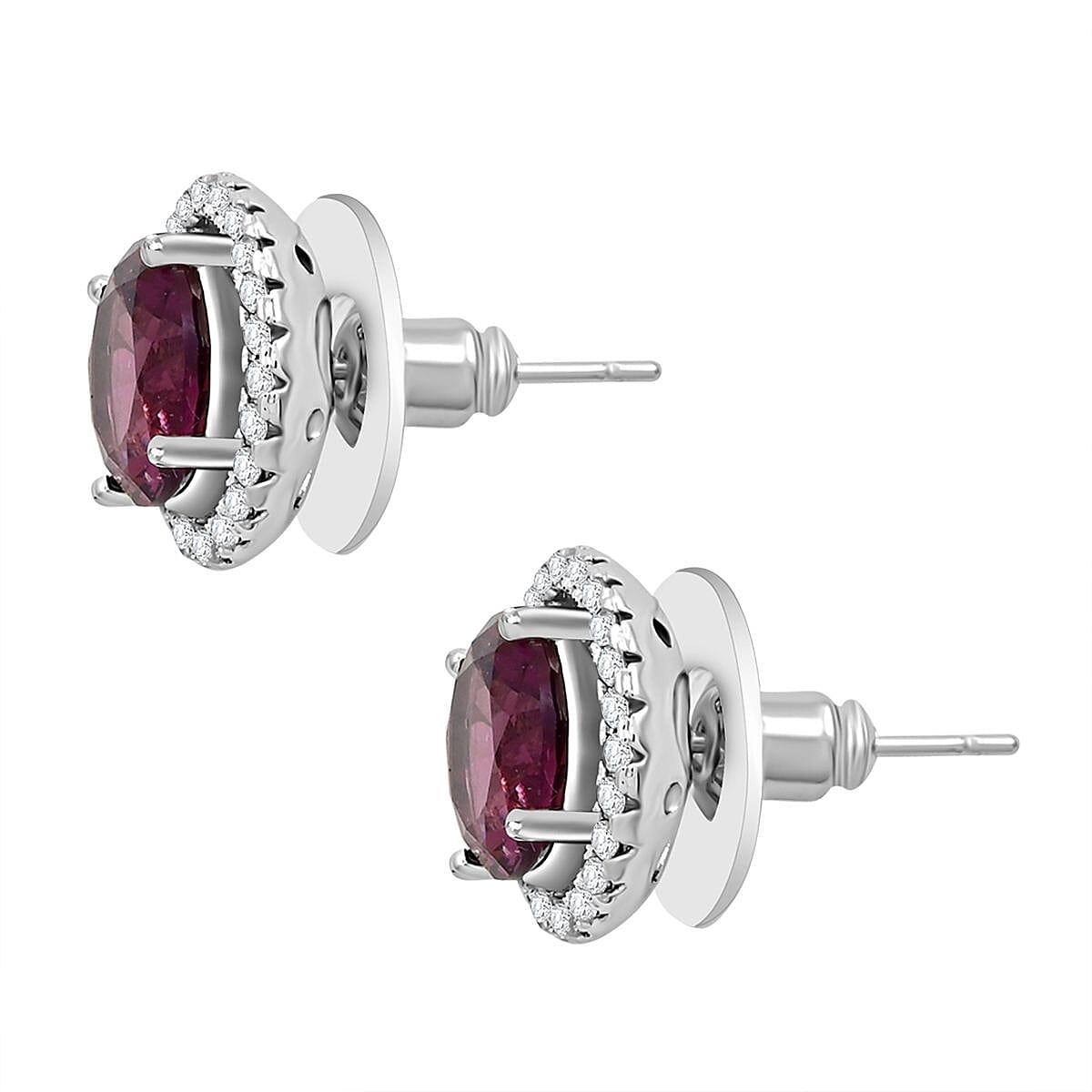 Simulated Amethyst and Simulated Diamond 9.00 ctw Ring (Size 10.0), Earrings, Pendant Necklace in Silvertone 18 Inches