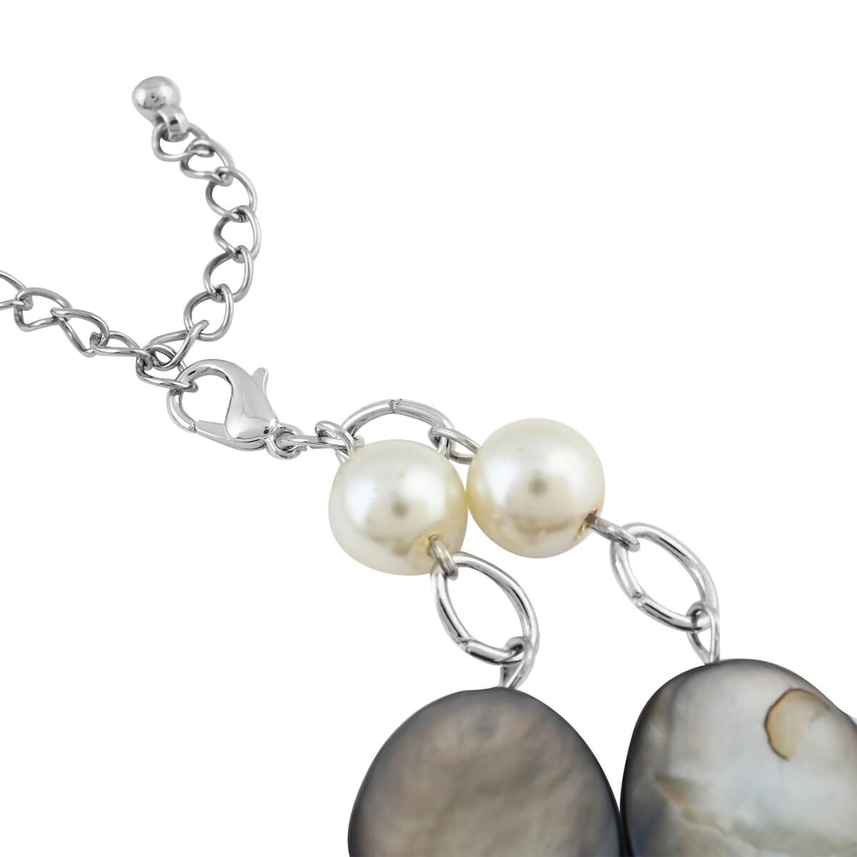 Grey Mother Of Pearl and White Pearl Double Strand Necklace and Earrings in Silvertone 36 Inches image number 3