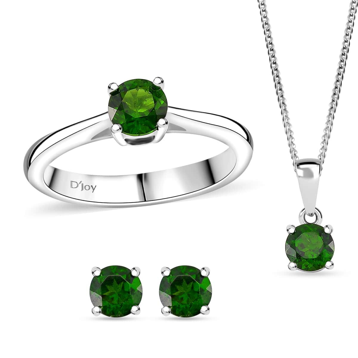 Chrome Diopside Stud Earrings, Solitaire Ring (Size 5) and Pendant Necklace (20 Inches) in Platinum and Rhodium Over Sterling Silver 2.20 ctw image number 0