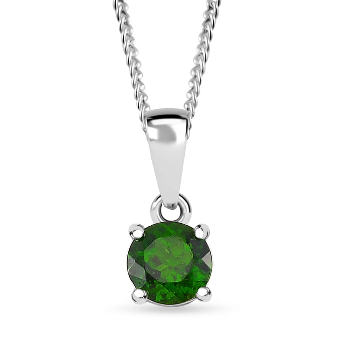 Chrome Diopside Stud Earrings, Solitaire Ring (Size 5) and Pendant Necklace (20 Inches) in Platinum and Rhodium Over Sterling Silver 2.20 ctw image number 5