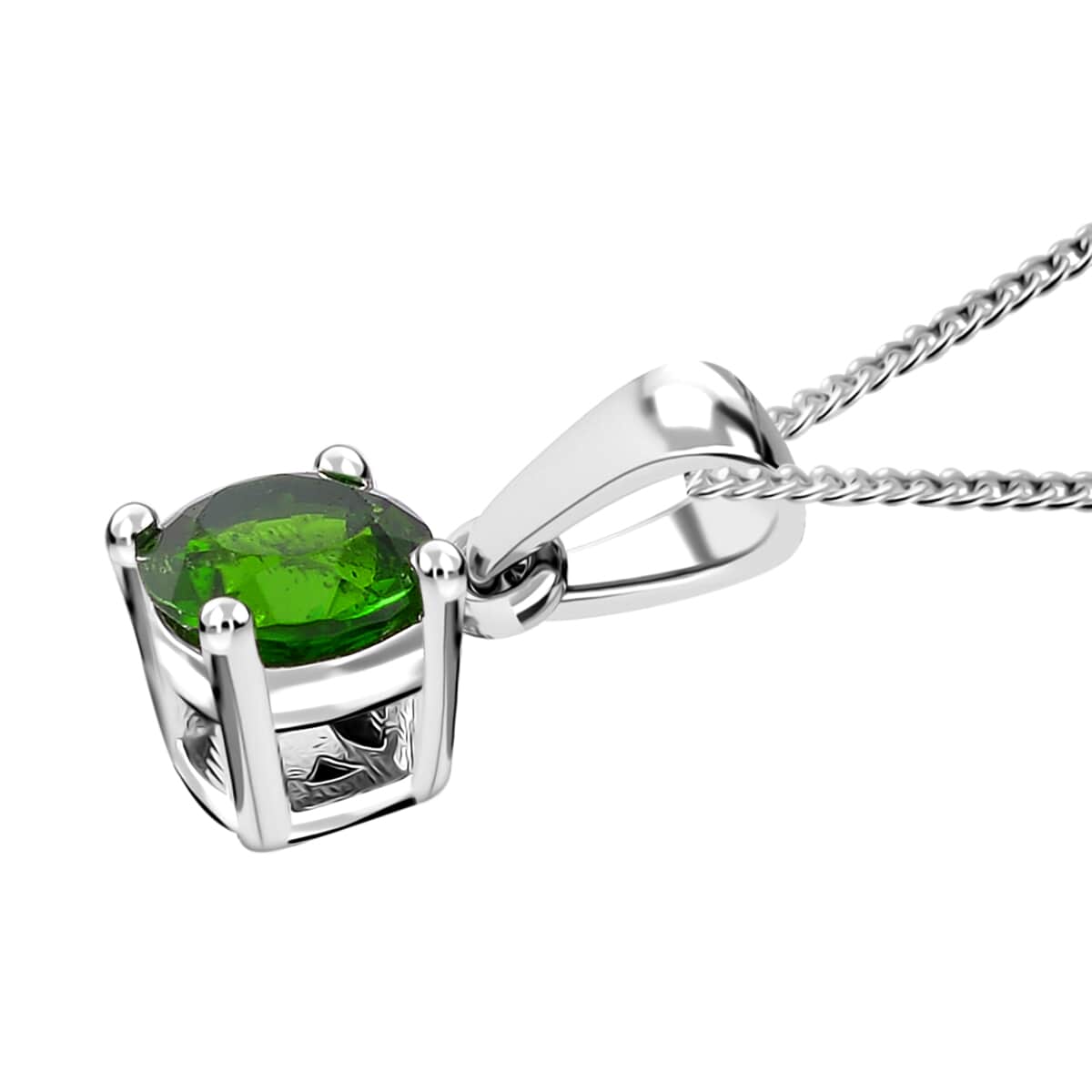 Chrome Diopside Stud Earrings, Solitaire Ring (Size 5) and Pendant Necklace (20 Inches) in Platinum and Rhodium Over Sterling Silver 2.20 ctw image number 6