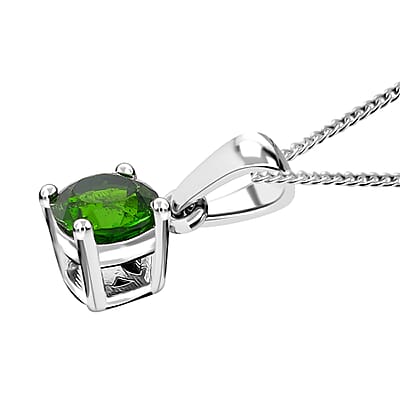 Chrome Diopside 2.20 ctw Stud Earrings, Solitaire Ring Size 5 and Pendant Necklace 20 Inches in Platinum and Rhodium Over Sterling Silver 