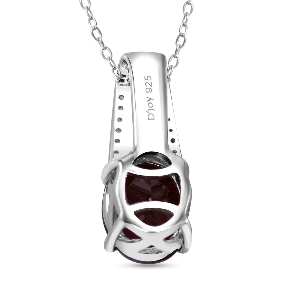 Mozambique Garnet and White Zircon 3.25 ctw Statement Pendant in Rhodium Over Sterling Silver with Stainless Steel Necklace 18 Inches image number 3