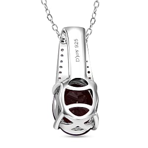 Mozambique Garnet and White Zircon 3.25 ctw Statement Pendant in Rhodium Over Sterling Silver with Stainless Steel Necklace 18 Inches