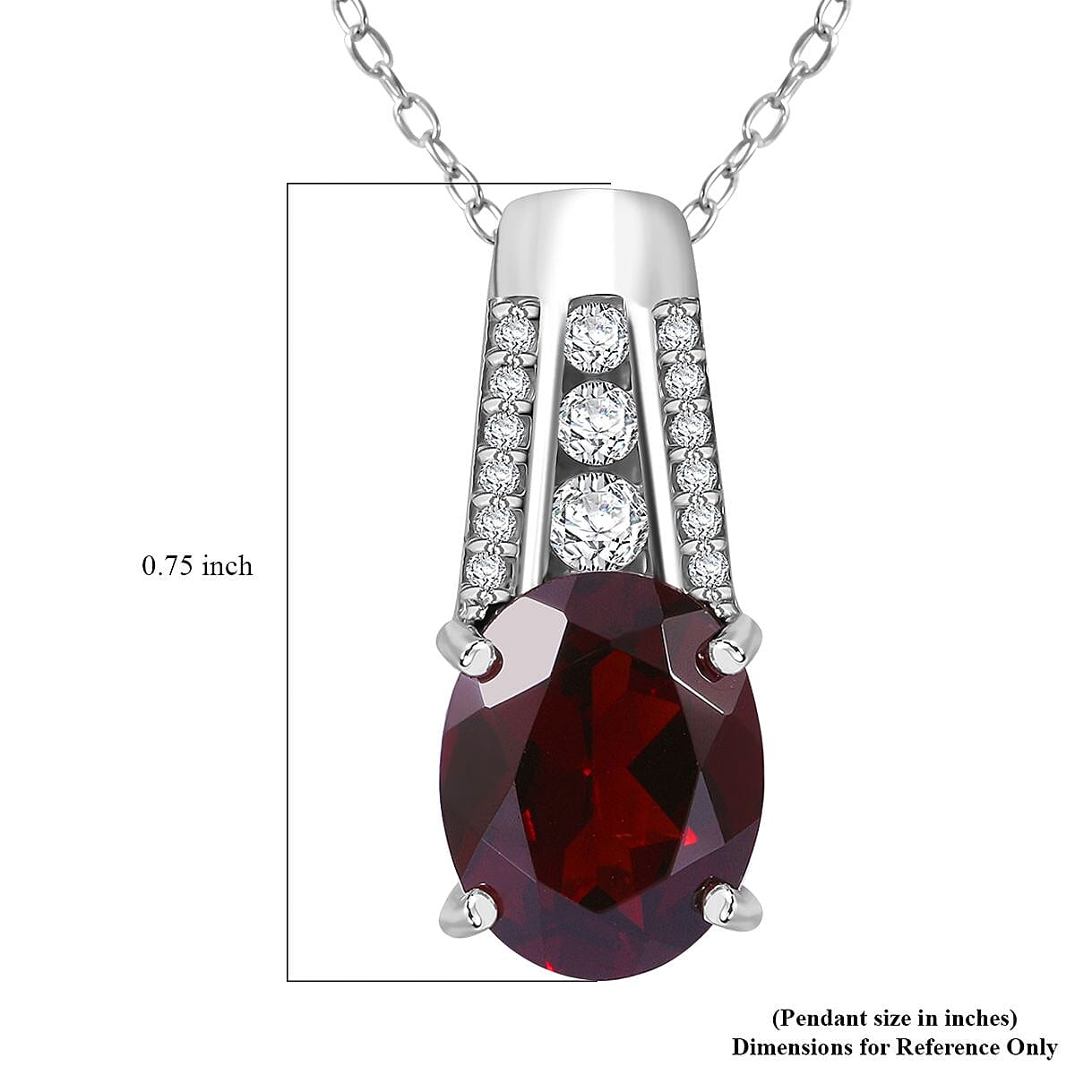 Mozambique Garnet and White Zircon 3.25 ctw Statement Pendant in Rhodium Over Sterling Silver with Stainless Steel Necklace 18 Inches