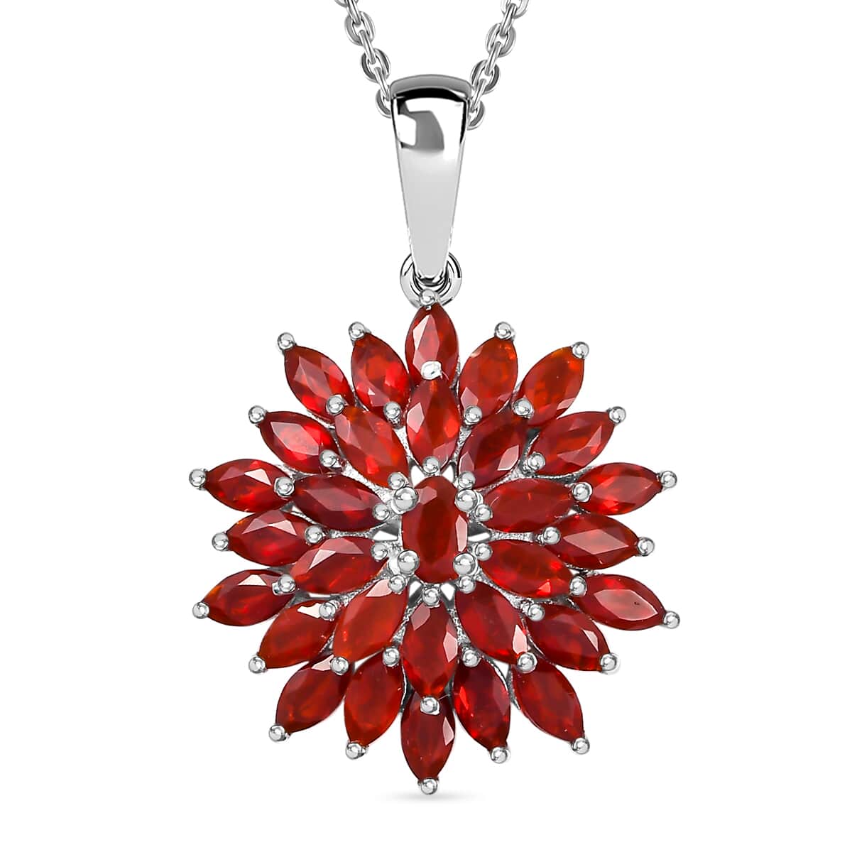 Mexican Cherry Fire Opal 3.20 ctw Fiery Blossom Pendant Necklace in Rhodium Over Sterling Silver 20 Inches image number 0