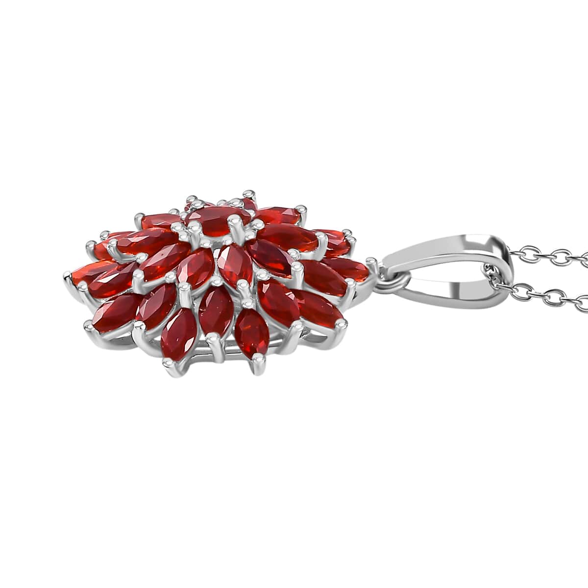 Mexican Cherry Fire Opal 3.20 ctw Fiery Blossom Pendant Necklace in Rhodium Over Sterling Silver 20 Inches image number 3