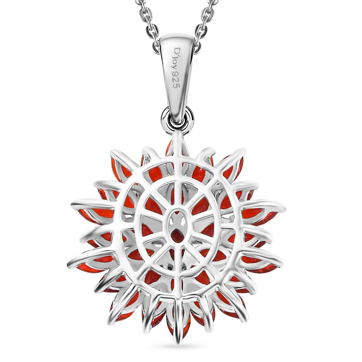 Mexican Cherry Fire Opal 3.20 ctw Fiery Blossom Pendant Necklace in Rhodium Over Sterling Silver 20 Inches image number 4