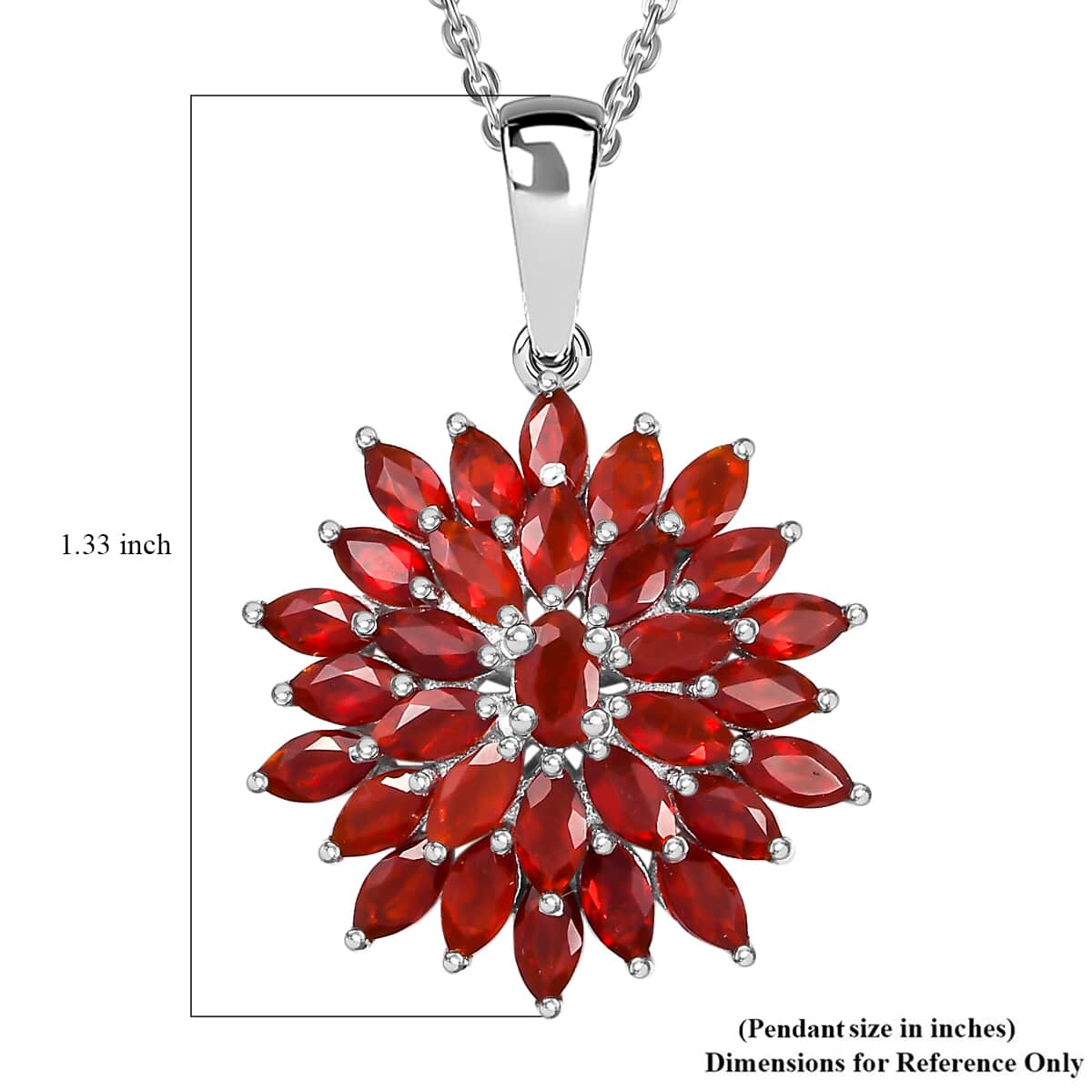 Mexican Cherry Fire Opal 3.20 ctw Fiery Blossom Pendant Necklace in Rhodium Over Sterling Silver 20 Inches image number 5