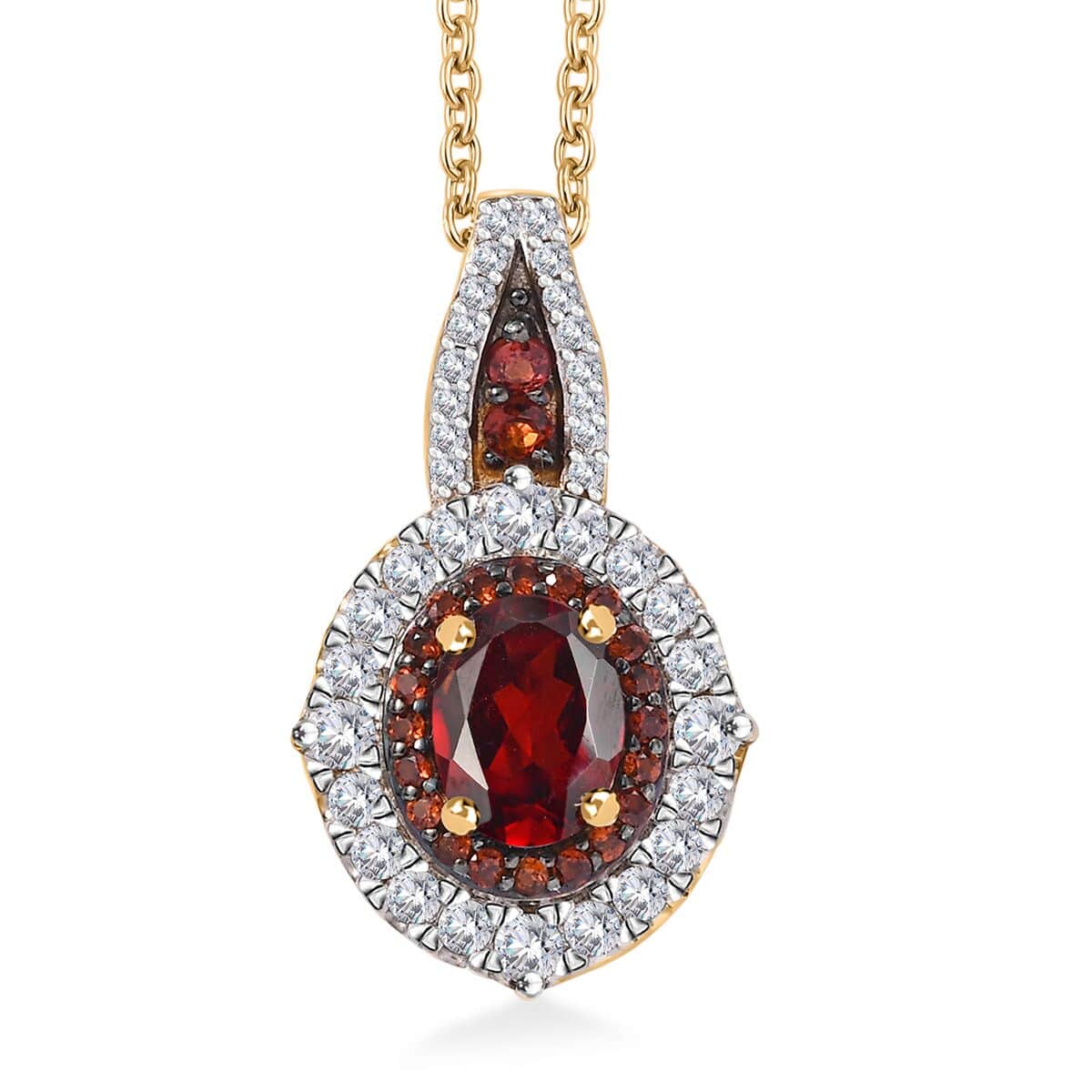 Mozambique Garnet and White Zircon 2.60 ctw Floral Radiance Pendant in 18K Vermeil Yellow Gold Over Sterling Silver with ION Plated YG Stainless Steel Necklace 20 Inches image number 0