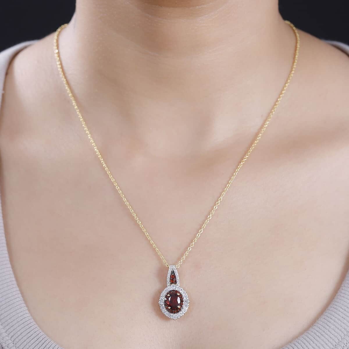 Mozambique Garnet and White Zircon 2.60 ctw Floral Radiance Pendant in 18K Vermeil Yellow Gold Over Sterling Silver with ION Plated YG Stainless Steel Necklace 20 Inches image number 2