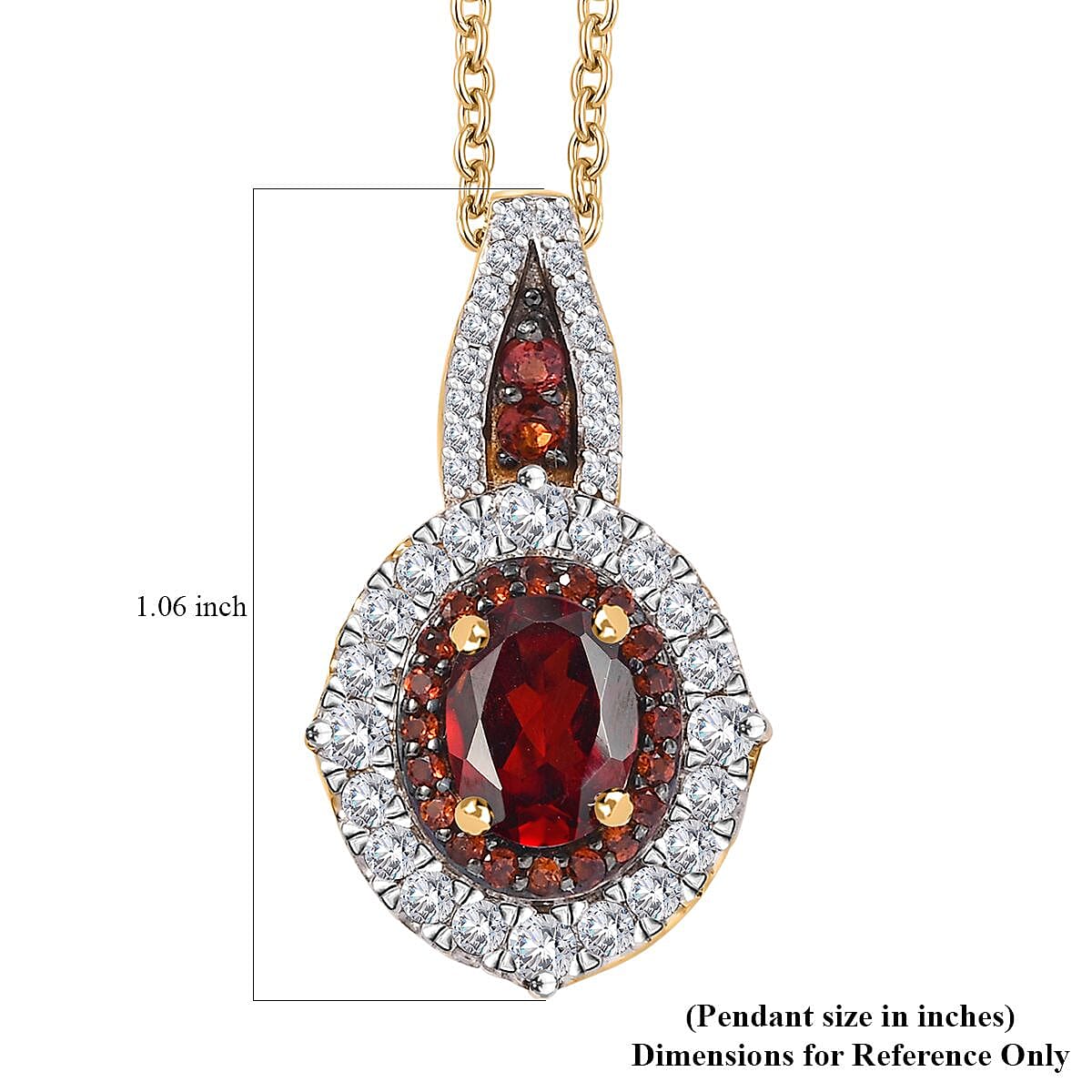Mozambique Garnet and White Zircon 2.60 ctw Floral Radiance Pendant in 18K Vermeil Yellow Gold Over Sterling Silver with ION Plated YG Stainless Steel Necklace 20 Inches