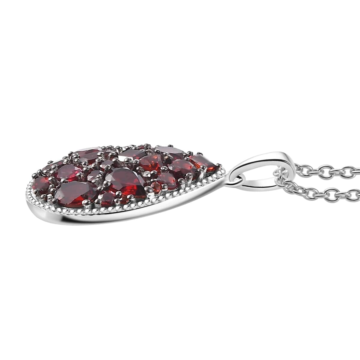 Mozambique Garnet and White Zircon 4.40 ctw Dahlia Flower Pendant in Rhodium Over Sterling Silver with Stainless Steel Necklace 20 Inches image number 3