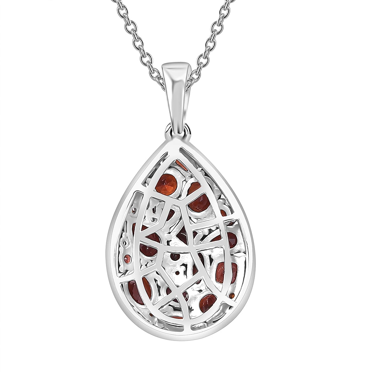 Mozambique Garnet and White Zircon 4.40 ctw Dahlia Flower Pendant in Rhodium Over Sterling Silver with Stainless Steel Necklace 20 Inches