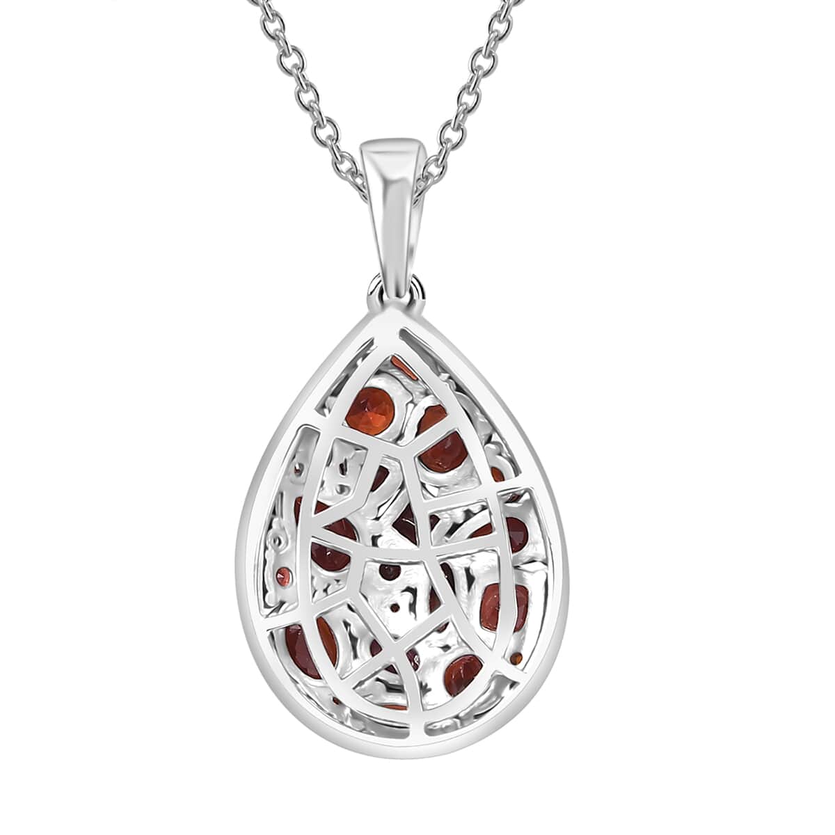 Mozambique Garnet and White Zircon 4.40 ctw Dahlia Flower Pendant in Rhodium Over Sterling Silver with Stainless Steel Necklace 20 Inches image number 4