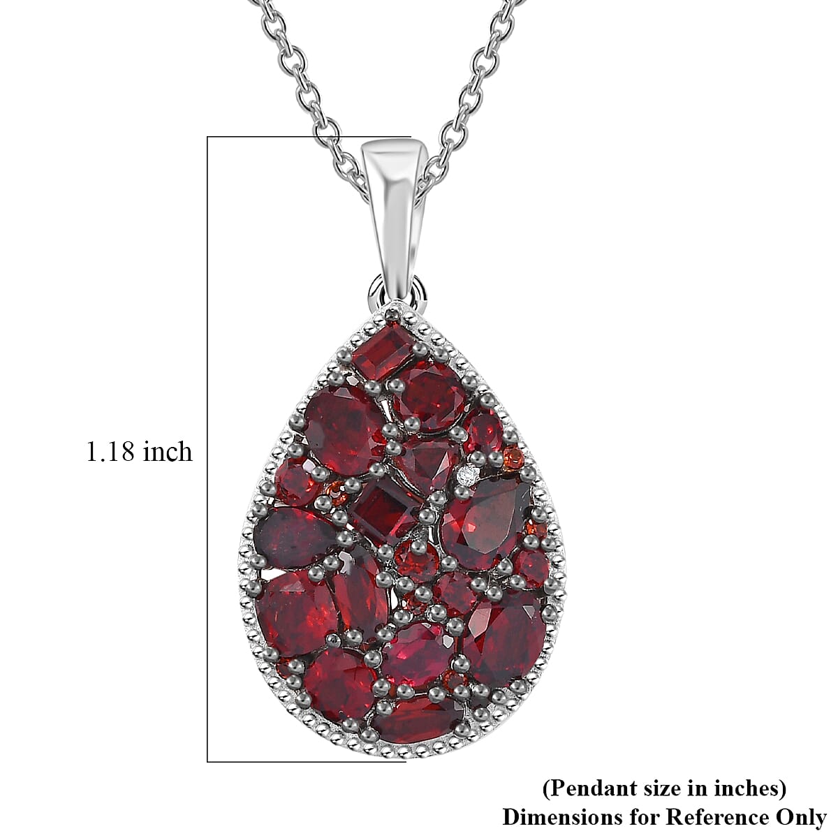 Mozambique Garnet and White Zircon 4.40 ctw Dahlia Flower Pendant in Rhodium Over Sterling Silver with Stainless Steel Necklace 20 Inches