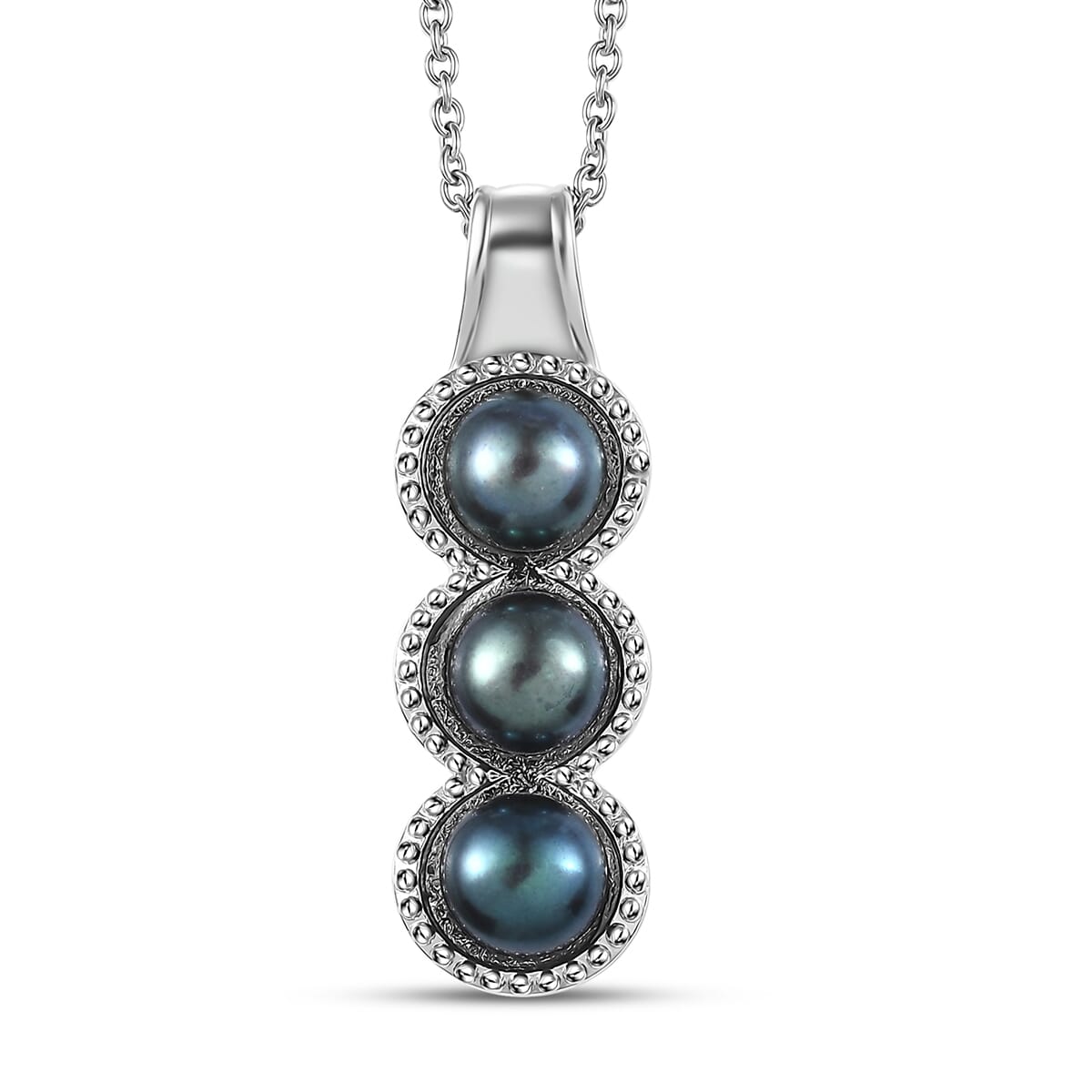 Karis Freshwater Peacock Pearl Pendant Necklace in Stainless Steel 20 Inches image number 0