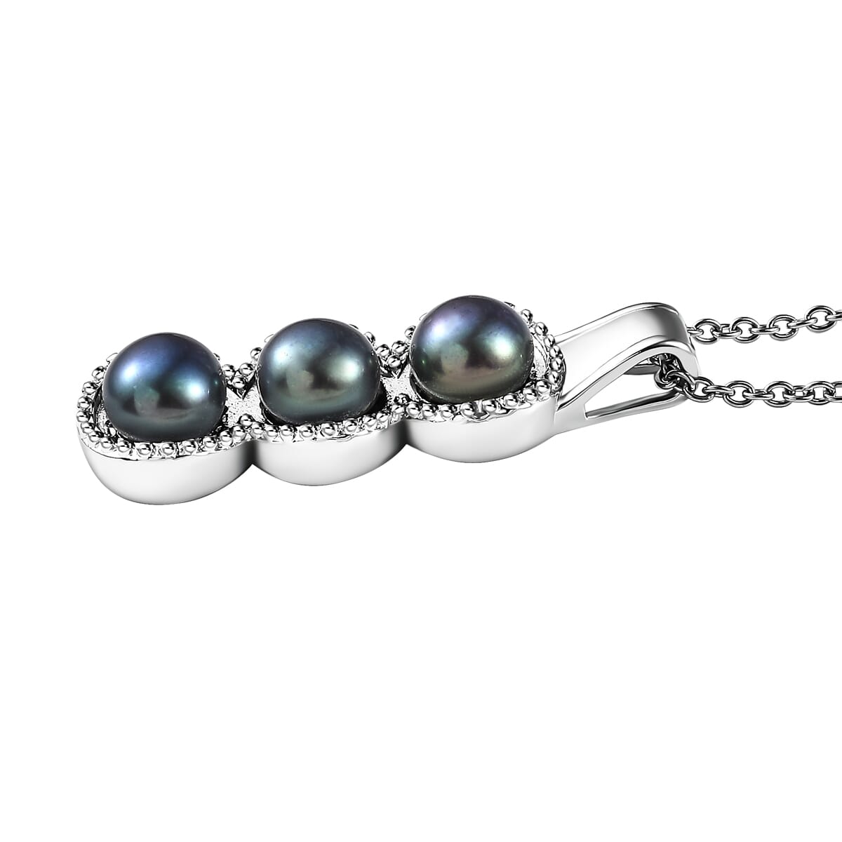 Karis Freshwater Peacock Pearl Pendant Necklace in Stainless Steel 20 Inches image number 3