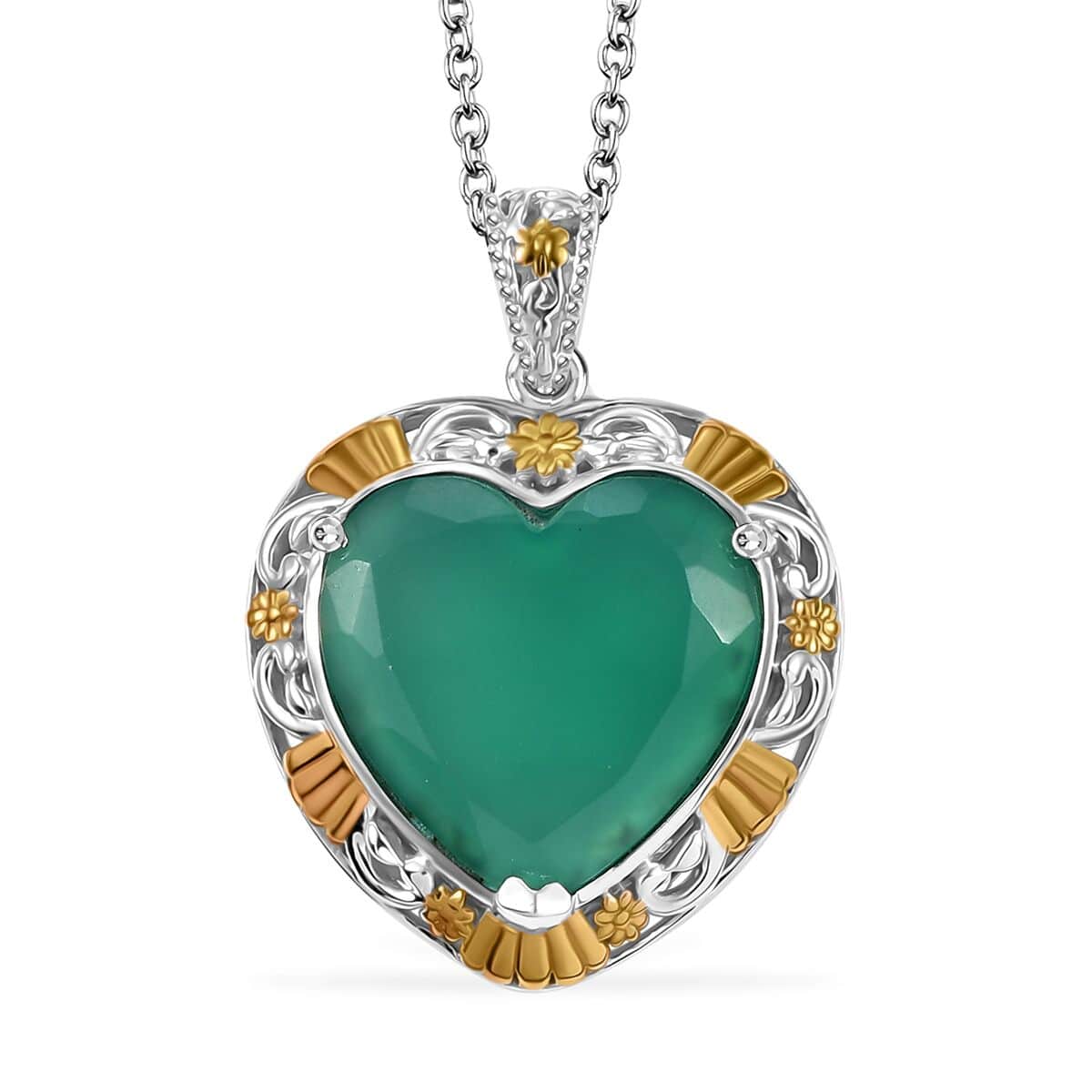 Green Onyx 5.65 ctw Pendant in 18K YG Plated and Platinum Bond with Stainless Steel Chain 20 Inches image number 0