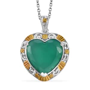 Green Onyx 5.65 ctw Pendant in 18K YG Plated and Platinum Bond with Stainless Steel Chain 20 Inches