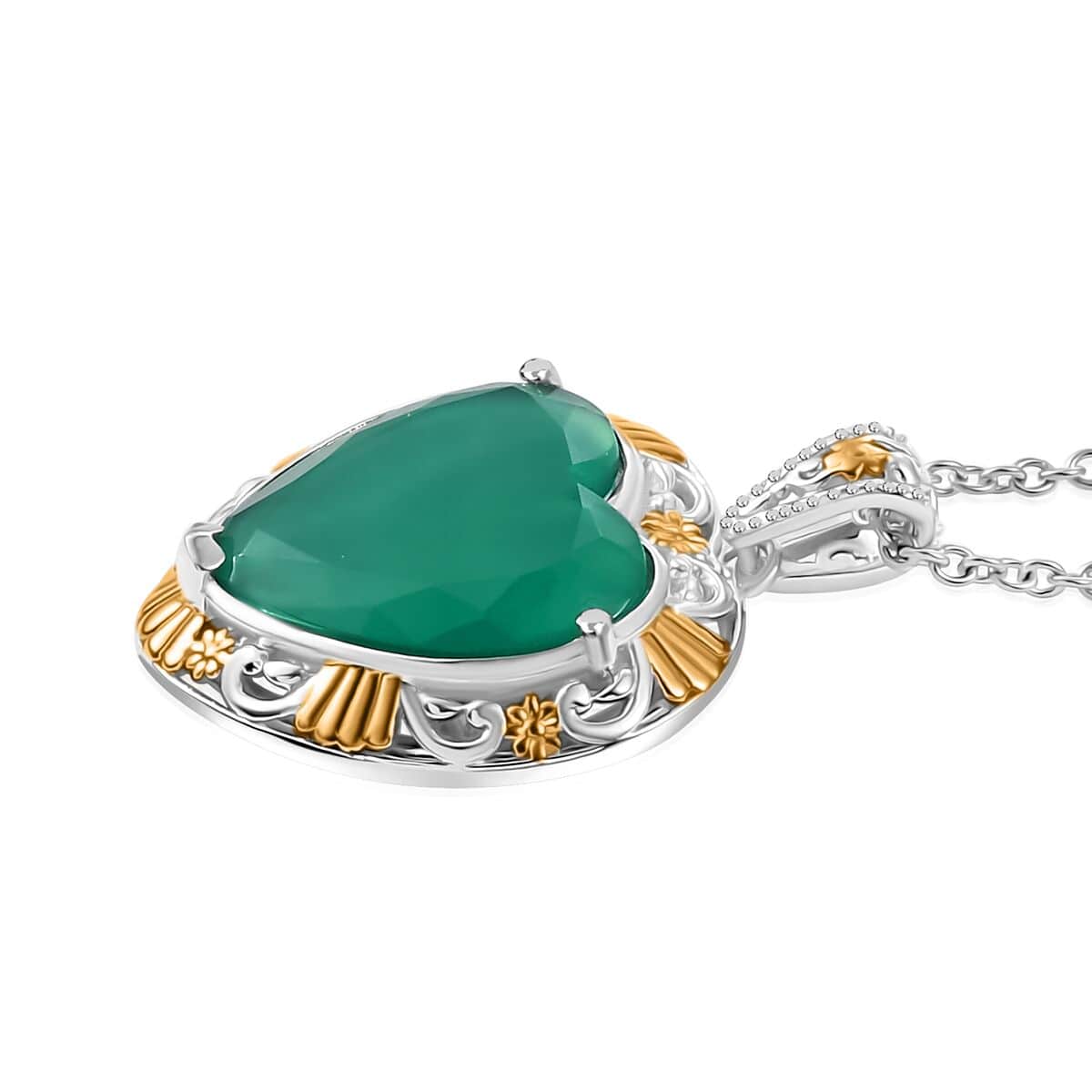 Green Onyx 5.65 ctw Pendant in 18K YG Plated and Platinum Bond with Stainless Steel Chain 20 Inches image number 3