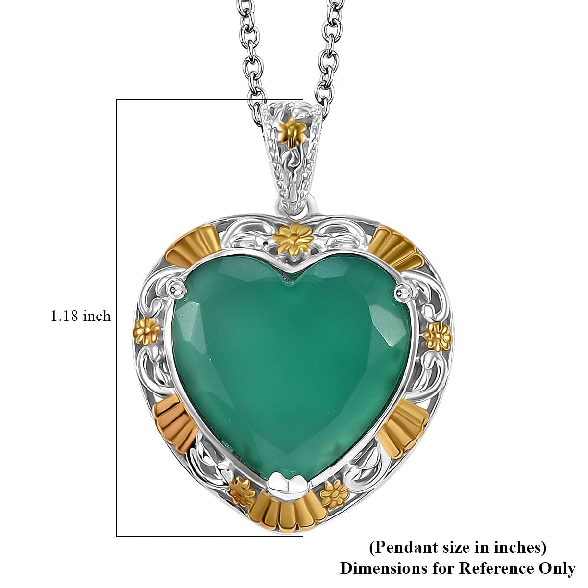 Green Onyx 5.65 ctw Pendant in 18K YG Plated and Platinum Bond with Stainless Steel Chain 20 Inches