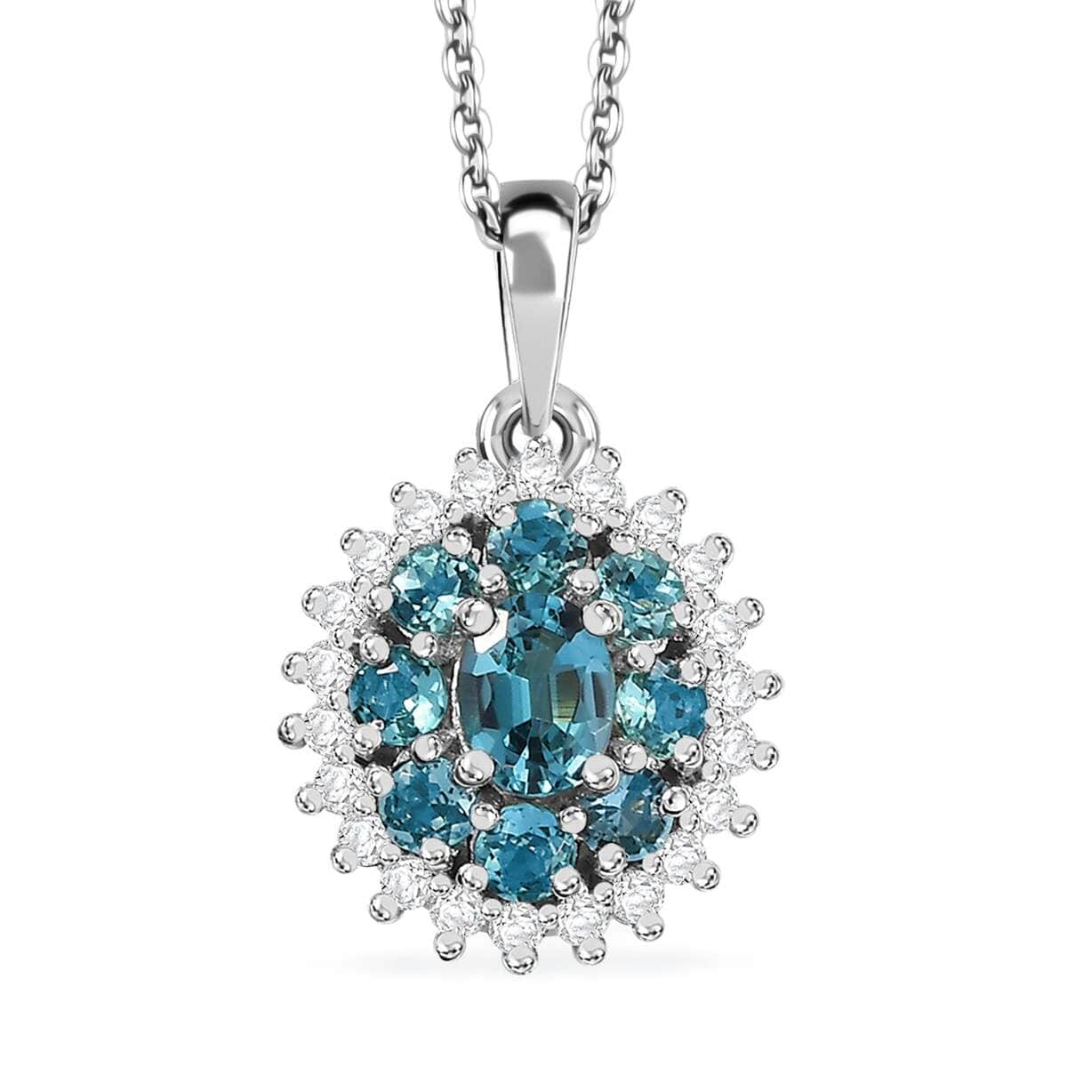 Pirineu Lagoon Tourmaline and Moissanite 1.25 ctw Ocean Blossom Pendant Necklace in Rhodium Over Sterling Silver 20 Inches image number 0