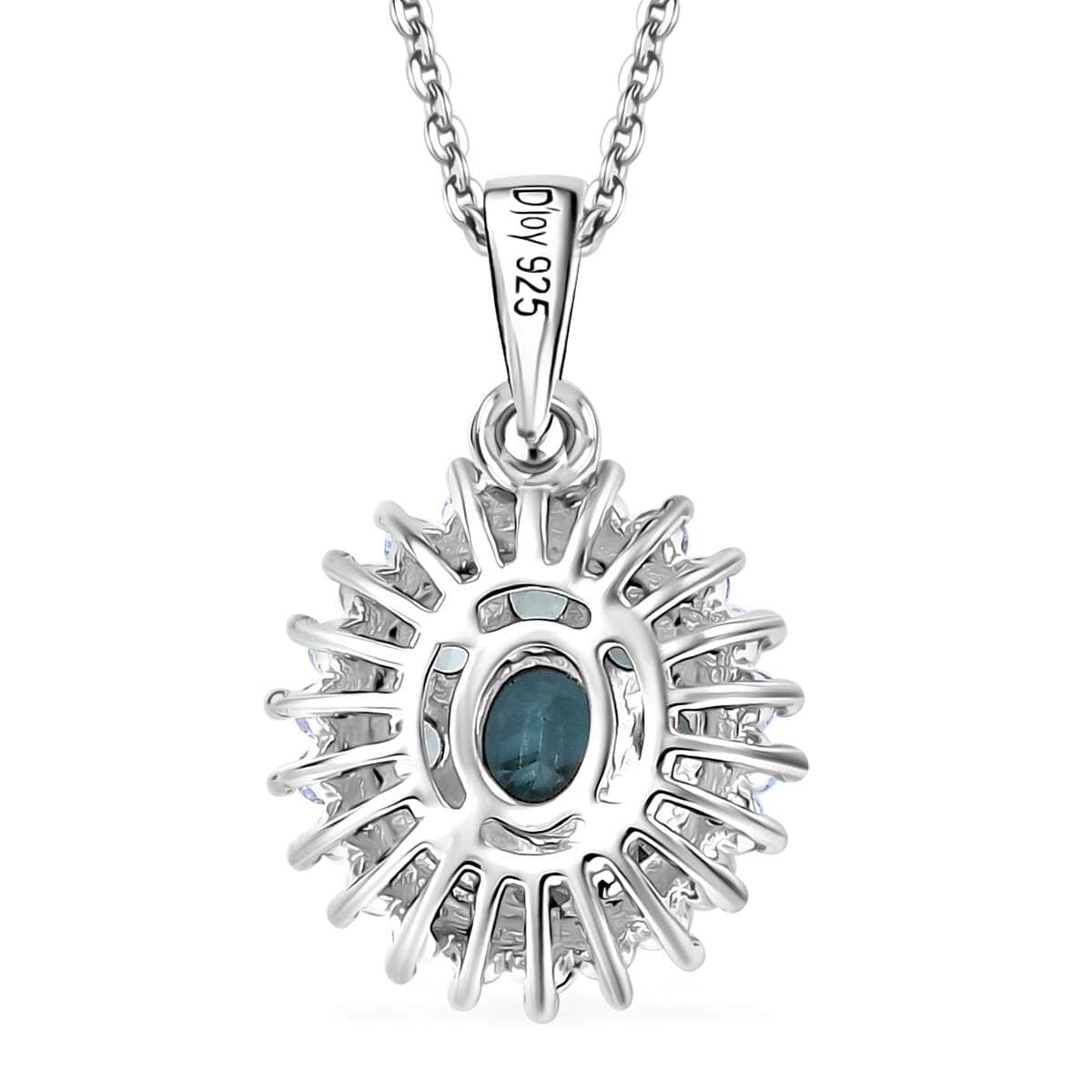 Pirineu Lagoon Tourmaline and Moissanite 1.25 ctw Ocean Blossom Pendant Necklace in Rhodium Over Sterling Silver 20 Inches image number 4