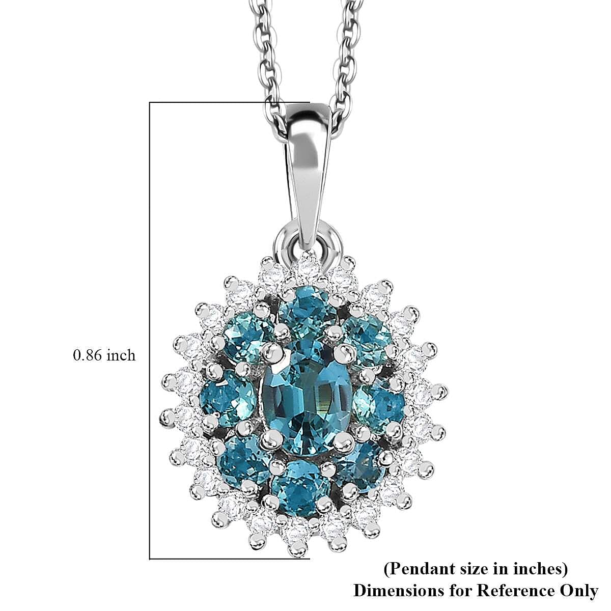 Pirineu Lagoon Tourmaline and Moissanite 1.25 ctw Ocean Blossom Pendant Necklace in Rhodium Over Sterling Silver 20 Inches