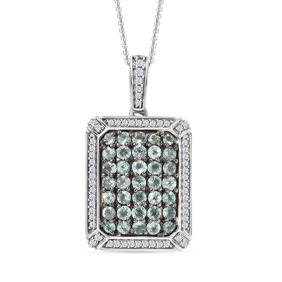 Narsipatnam Alexandrite and White Zircon 2.30 ctw Rectangular Pave Pendant Necklace in Rhodium Over Sterling Silver 20 Inches image number 0