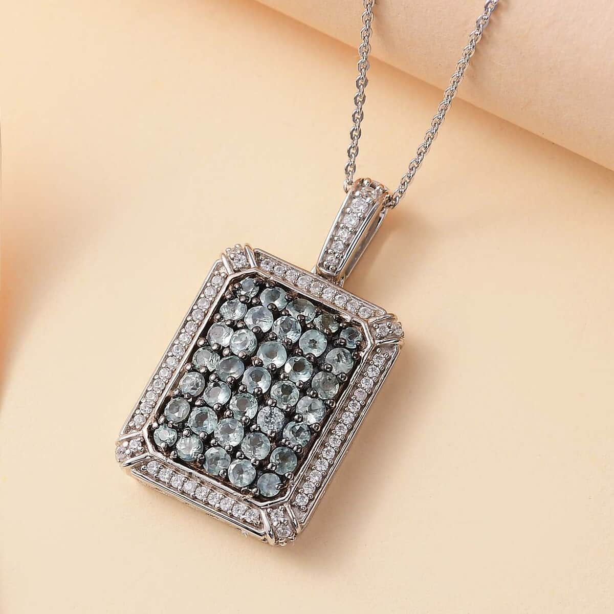 Narsipatnam Alexandrite and White Zircon 2.30 ctw Rectangular Pave Pendant Necklace in Rhodium Over Sterling Silver 20 Inches image number 1