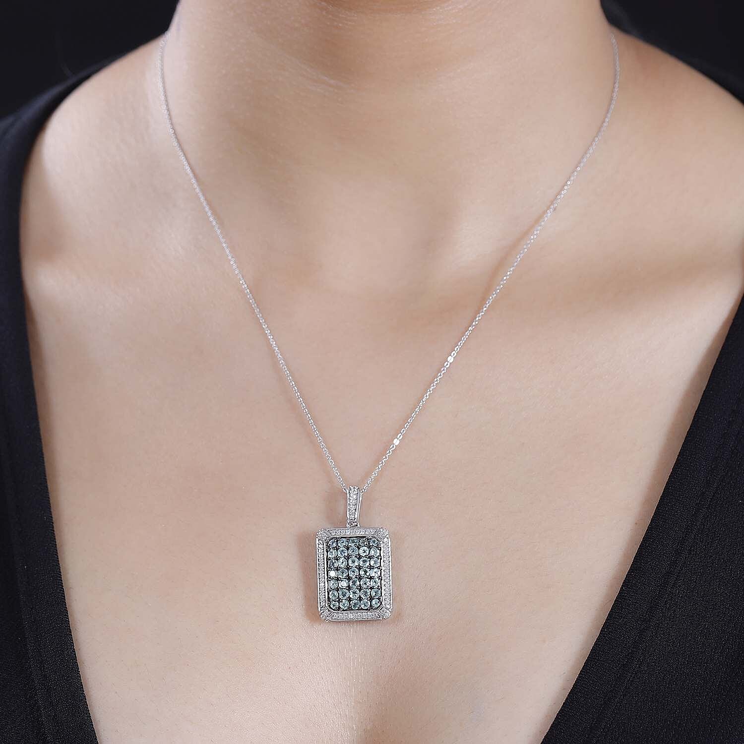 Narsipatnam Alexandrite and White Zircon 2.30 ctw Rectangular Pave Pendant Necklace in Rhodium Over Sterling Silver 20 Inches