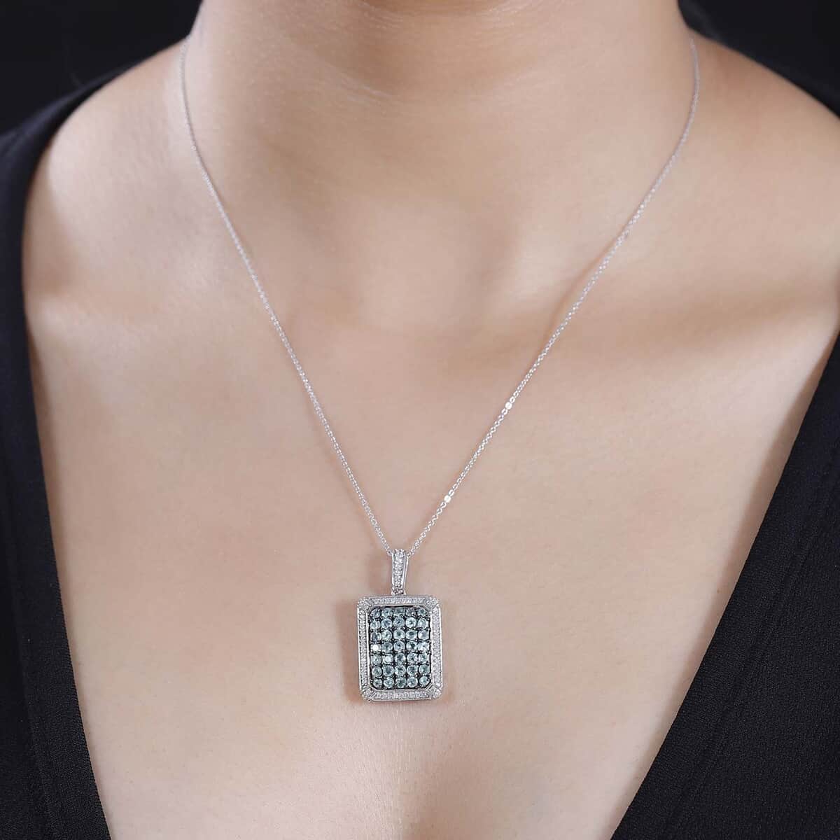 Narsipatnam Alexandrite and White Zircon 2.30 ctw Rectangular Pave Pendant Necklace in Rhodium Over Sterling Silver 20 Inches image number 2