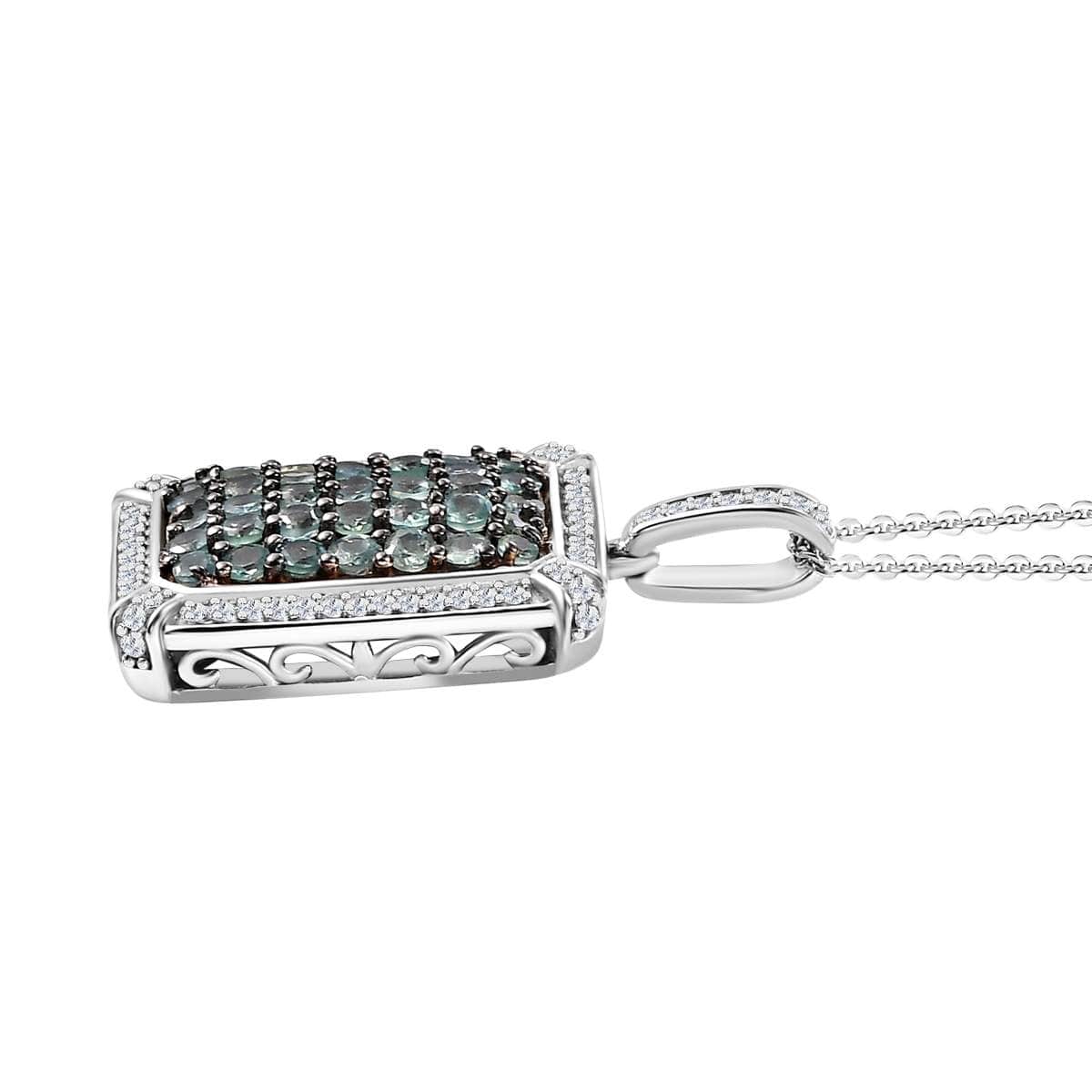 Narsipatnam Alexandrite and White Zircon 2.30 ctw Rectangular Pave Pendant Necklace in Rhodium Over Sterling Silver 20 Inches image number 3