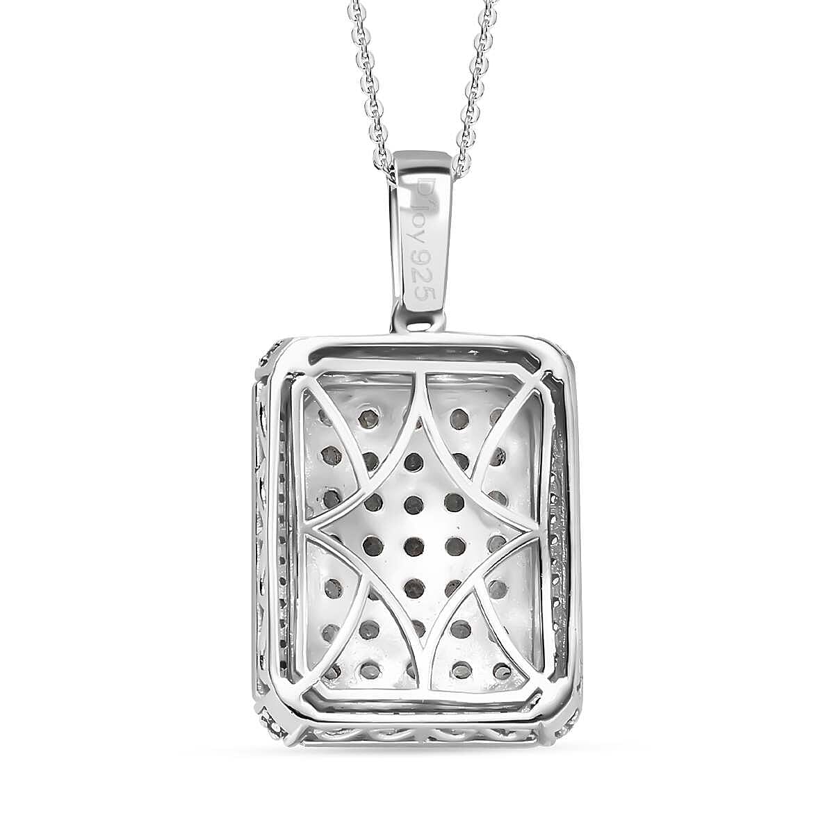 Narsipatnam Alexandrite and White Zircon 2.30 ctw Rectangular Pave Pendant Necklace in Rhodium Over Sterling Silver 20 Inches