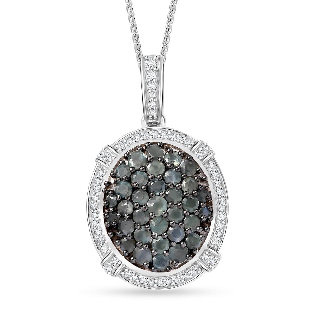 Narsipatnam Alexandrite and White Zircon 2.10 ctw Oval Pave Pendant Necklace in Rhodium Over Sterling Silver 20 Inches image number 0