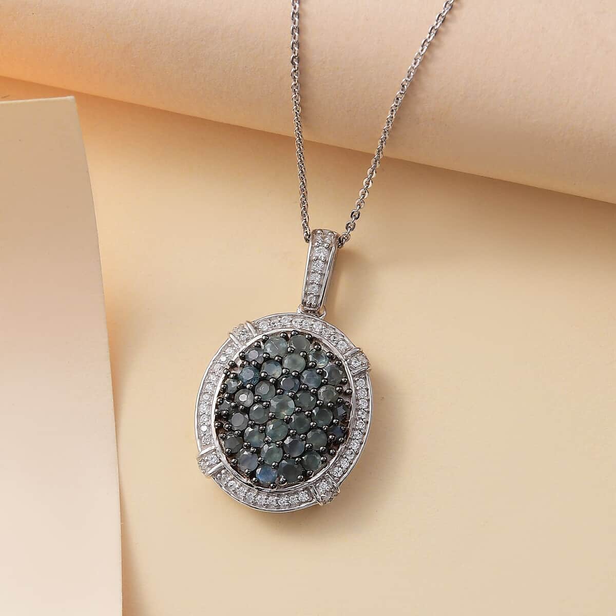 Narsipatnam Alexandrite and White Zircon 2.10 ctw Oval Pave Pendant Necklace in Rhodium Over Sterling Silver 20 Inches image number 1