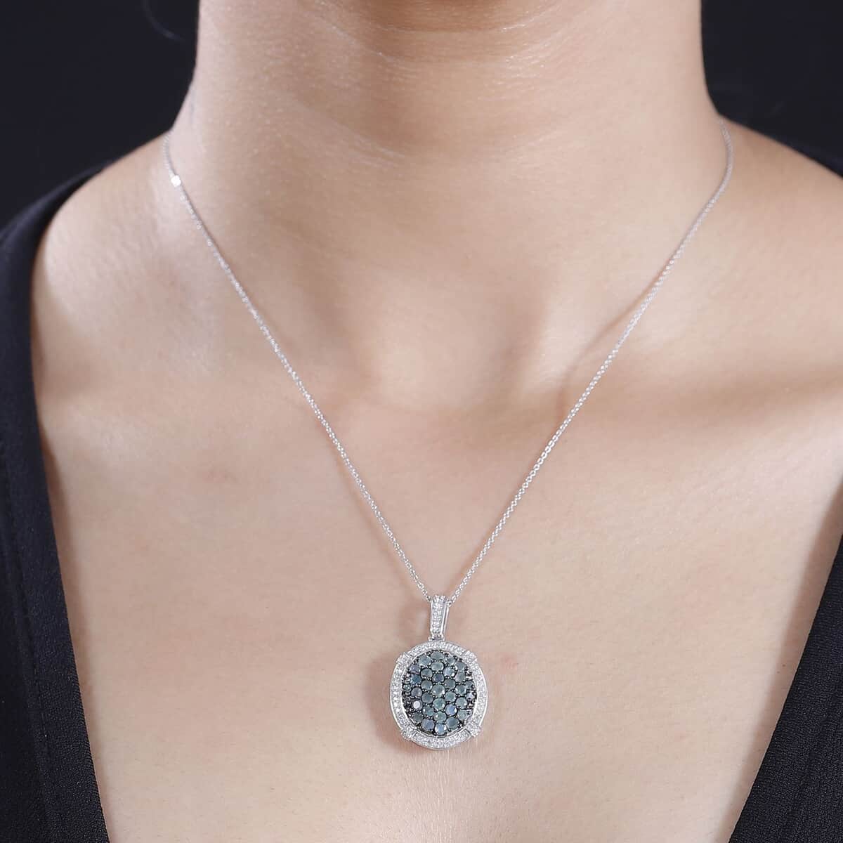 Narsipatnam Alexandrite and White Zircon 2.10 ctw Oval Pave Pendant Necklace in Rhodium Over Sterling Silver 20 Inches image number 2