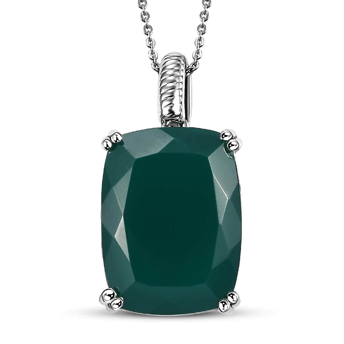 Green Onyx 15.00 ctw Eclipse Pendant Necklace in Rhodium Over Sterling Silver 20 Inches image number 0