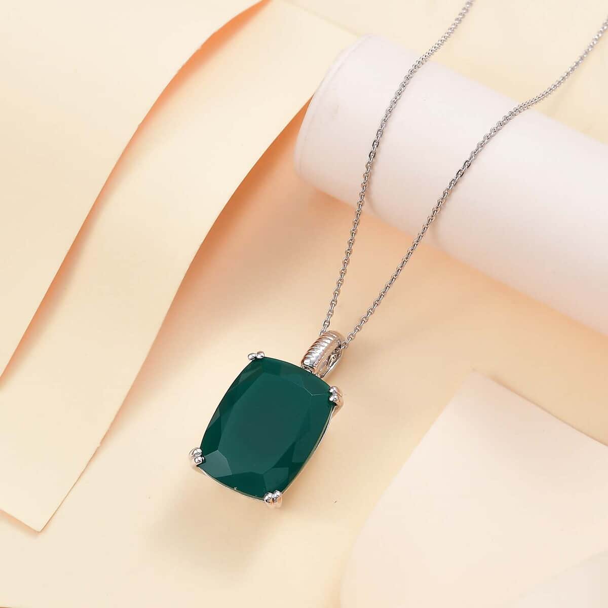 Green Onyx 15.00 ctw Eclipse Pendant Necklace in Rhodium Over Sterling Silver 20 Inches image number 1