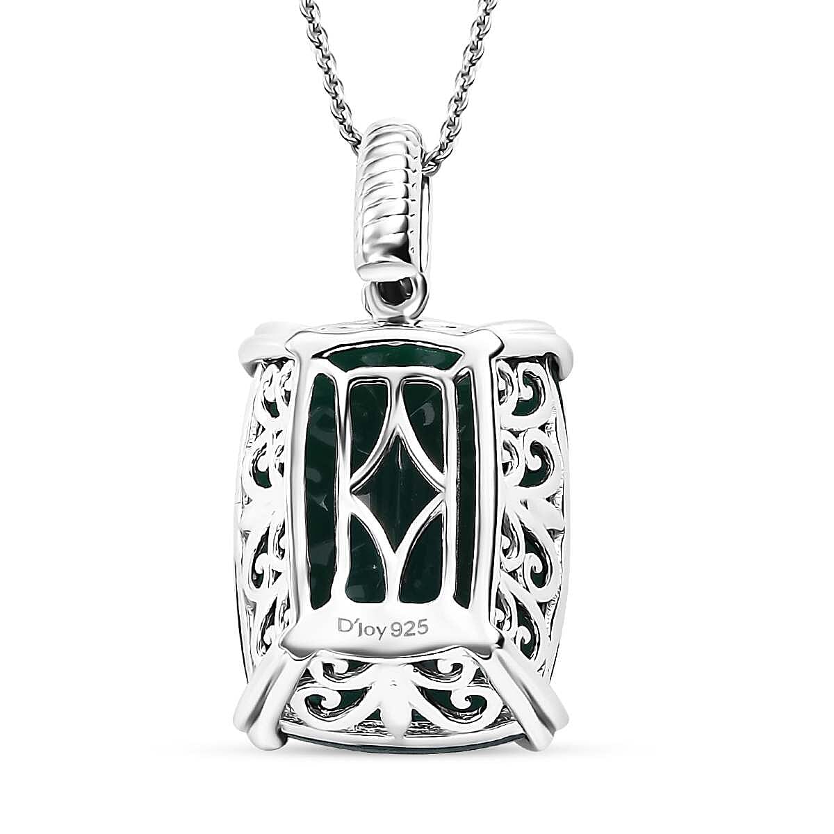 Green Onyx 15.00 ctw Eclipse Pendant Necklace in Rhodium Over Sterling Silver 20 Inches