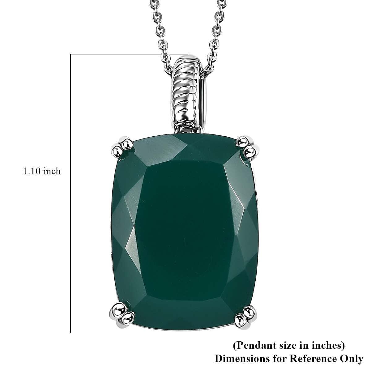 Green Onyx 15.00 ctw Eclipse Pendant Necklace in Rhodium Over Sterling Silver 20 Inches