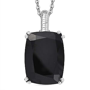 Thai Black Spinel 22.50 ctw Eclipse Pendant Necklace in Rhodium Over Sterling Silver 20 Inches
