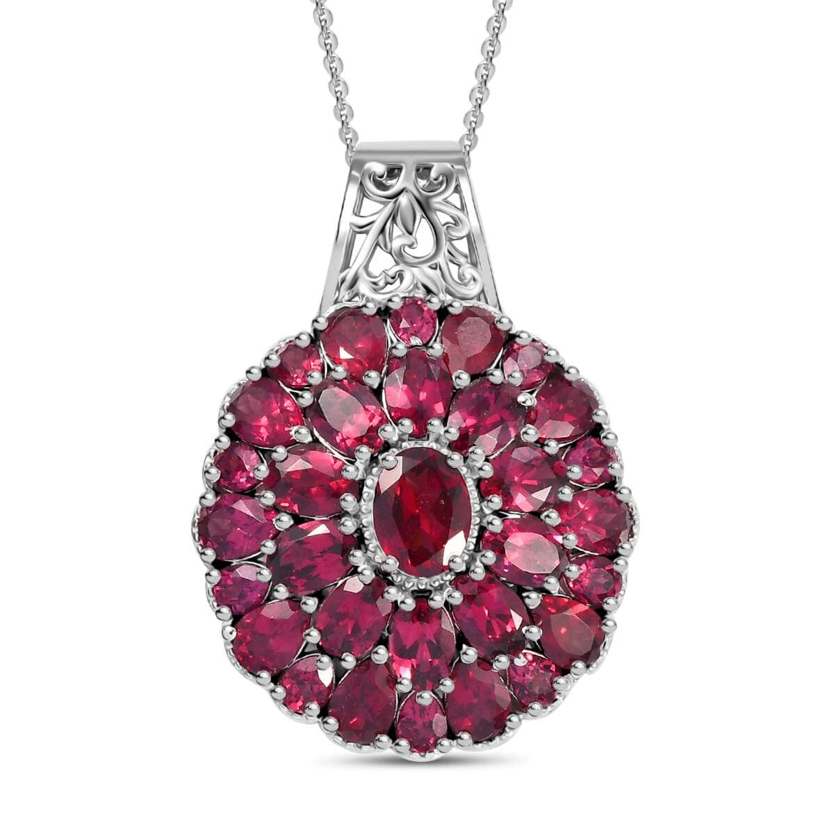 Tanzanian Wine Garnet 13.35 ctw Pendant Necklace in Rhodium Over Sterling Silver 20 Inches image number 0